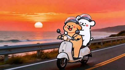 线条小狗海边吹风