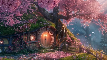 唯美的樱花小屋