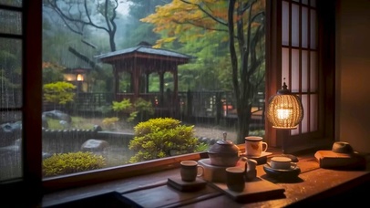 雨天窗外庭院