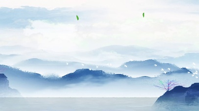 中国风水墨风古风蓝色山水水墨