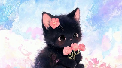拿着鲜花猫咪