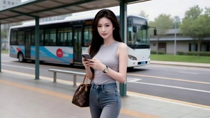 车站前完美身材美女