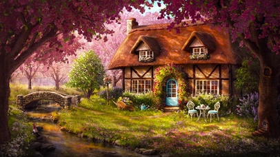 治愈春天溪边小屋