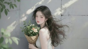 素墙边花束少女（4K动态静音）