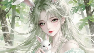 萌系奇幻森林兔耳少女