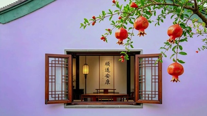 新中式木窗与石榴