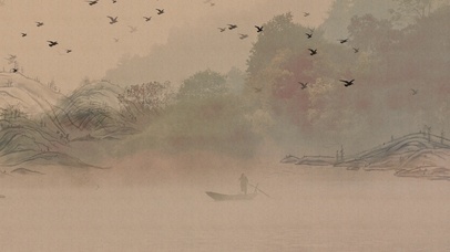 花鸟卷轴山水画