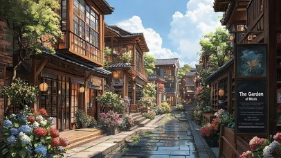 晴天古风静谧清新小镇