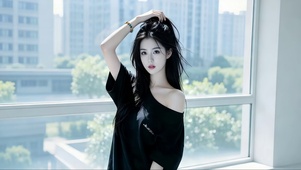 公司穿黑色露肩衫的性感美女