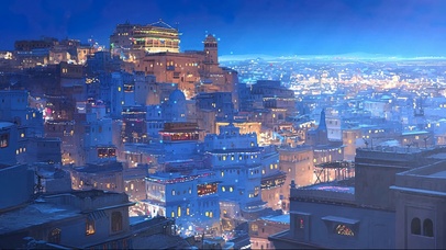 异域古城夜景插画