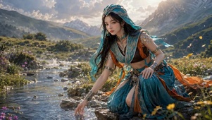草原溪畔女神