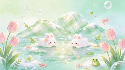 治愈清新春日绿小兔子郁金香