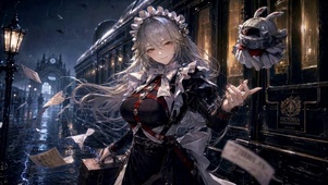 雨夜车站银发女仆美少女