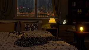 雨夜城市房间