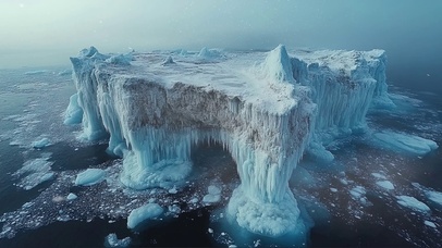 晨雾南极海面冰川