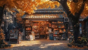 秋日温暖城市杂货商店
