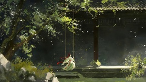 树下荡秋千女孩
