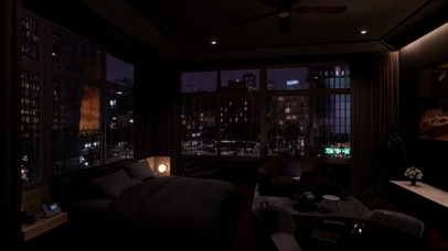 城市卧室雷雨夜