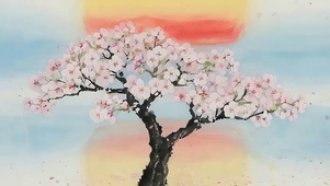 夕阳樱花树木带鱼屏双屏