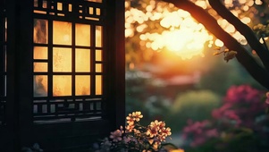 秋日暖阳傍晚唯美窗景