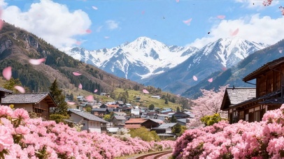 蓝天白云樱花树木双屏