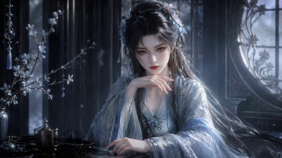 古风清冷蓝衣美人