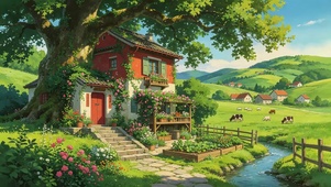 乡村大树下小屋