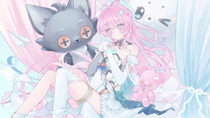 粉发少女与灰猫玩偶