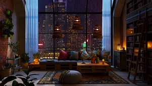 窗外小雨的纽约公寓