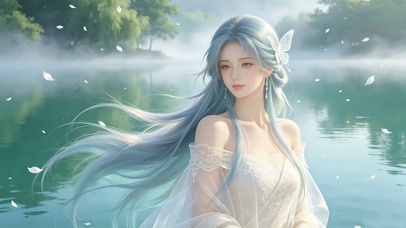湖畔少女的微笑