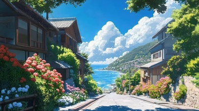 清新夏日海边度假小镇