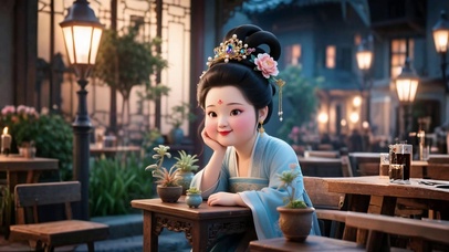 坐在院子里的唐朝公主