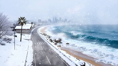 雪景房屋树木海景