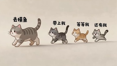 可爱的组队摸鱼猫咪