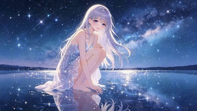 星空湖面女孩