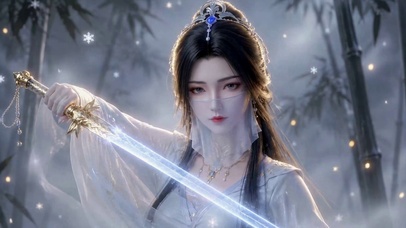 雪地竹林古风仙气侠女