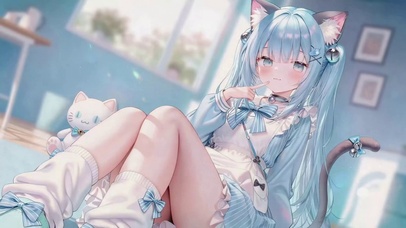 清甜蓝发猫耳二次元少女