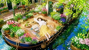 春日花船美少女慵懒休憩