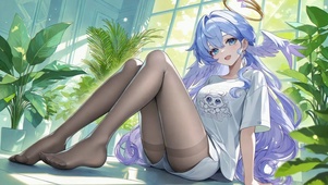 窗边蓝发天使美少女知更鸟