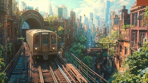 绿色生态列车城市风景