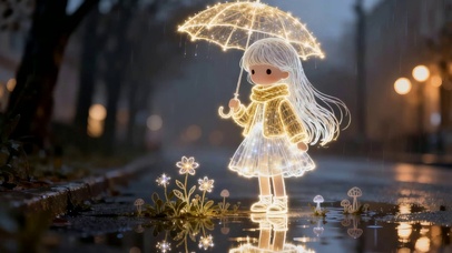 雨天简约风线条女孩