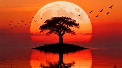 夕阳古树