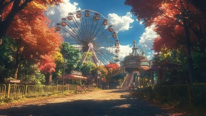 秋日晴天温馨城市乐园