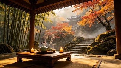 秋天山中木亭