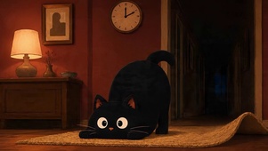 小黑猫蹲伏