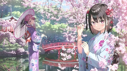 唯美湖畔桃花少女