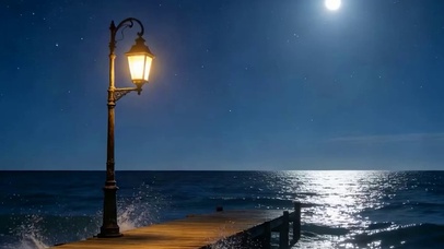 夜景海景带鱼屏