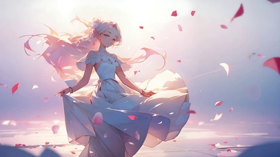 浪漫花瓣飘舞白裙美人