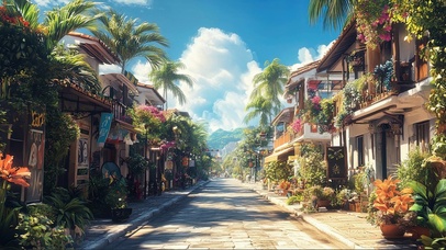 热带城市炎热夏日街景