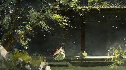 树下荡秋千女孩